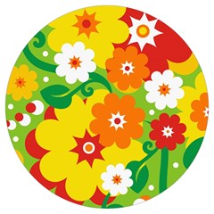 Flower Power Wallpaper Green Yellow Orange Red Round Trivet by EDDArt