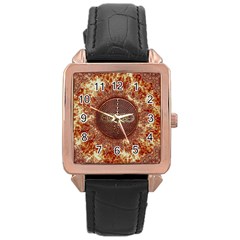 Chartres Double Infinity Antique Mandala Rose Gold Leather Watch  by EDDArt