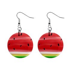 Painted Watermelon Pattern, Fruit Themed Apparel Mini Button Earrings by Casemiro