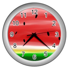 Painted Watermelon Pattern, Fruit Themed Apparel Wall Clock (silver) by Casemiro