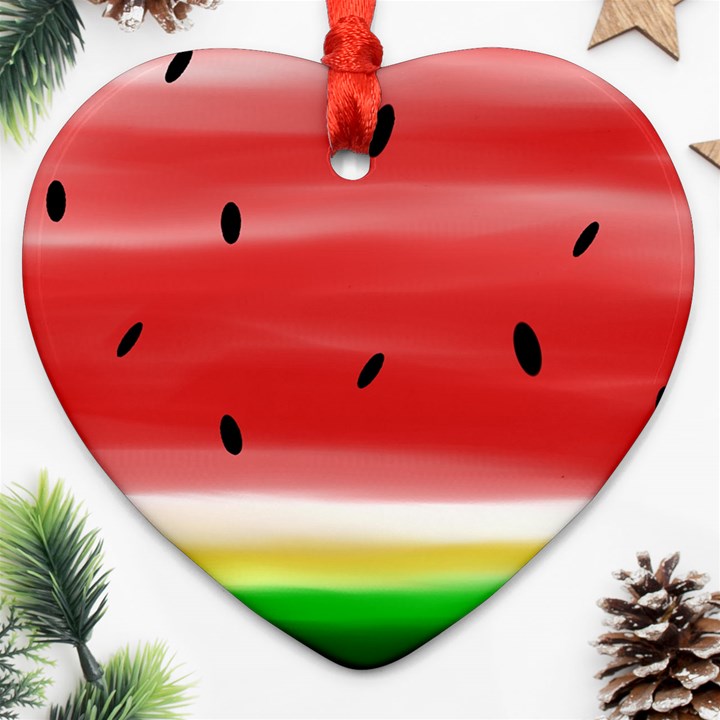 Painted watermelon pattern, fruit themed apparel Heart Ornament (Two Sides)