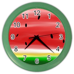 Painted Watermelon Pattern, Fruit Themed Apparel Color Wall Clock by Casemiro