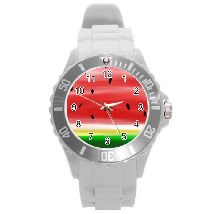 Painted watermelon pattern, fruit themed apparel Round Plastic Sport Watch (L)