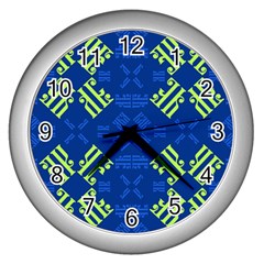 Abstract Pattern Geometric Backgrounds   Wall Clock (silver) by Eskimos