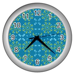 Abstract Pattern Geometric Backgrounds   Wall Clock (silver) by Eskimos