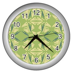 Abstract Pattern Geometric Backgrounds   Wall Clock (silver) by Eskimos