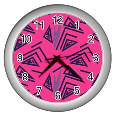 Abstract Pattern Geometric Backgrounds   Wall Clock (silver) by Eskimos