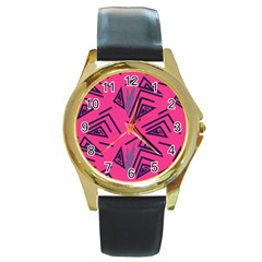 Abstract Pattern Geometric Backgrounds   Round Gold Metal Watch by Eskimos