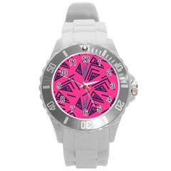 Abstract Pattern Geometric Backgrounds   Round Plastic Sport Watch (l)