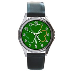 Shamrock Irish Clover St Patrick Round Metal Watch by yoursparklingshop