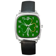 Shamrock Irish Clover St Patrick Square Metal Watch by yoursparklingshop