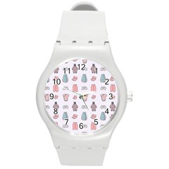 Pattern With Clothes For Newborns Round Plastic Sport Watch (m) by SychEva