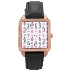 Pattern With Clothes For Newborns Rose Gold Leather Watch  by SychEva