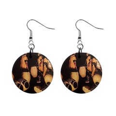 Candombe Drummers Warming Drums Mini Button Earrings by dflcprintsclothing