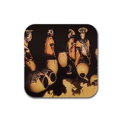 Candombe Drummers Warming Drums Rubber Square Coaster (4 Pack) by dflcprintsclothing