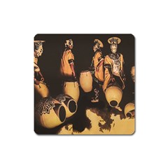 Candombe Drummers Warming Drums Square Magnet by dflcprintsclothing