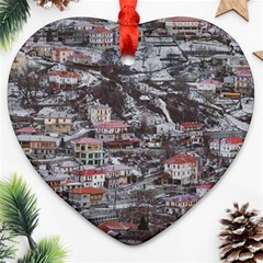 Metsovo Aerial Cityscape, Greece Ornament (heart) by dflcprintsclothing