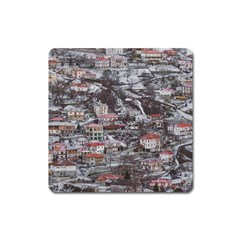 Metsovo Aerial Cityscape, Greece Square Magnet by dflcprintsclothing