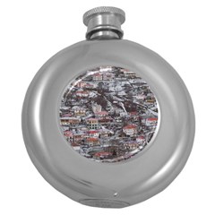 Metsovo Aerial Cityscape, Greece Round Hip Flask (5 Oz) by dflcprintsclothing