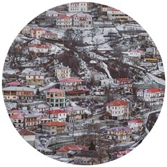 Metsovo Aerial Cityscape, Greece Wooden Puzzle Round by dflcprintsclothing