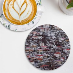 Metsovo Aerial Cityscape, Greece Uv Print Round Tile Coaster by dflcprintsclothing