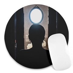 Woman Watching Window High Contrast Scene 2 Round Mousepads by dflcprintsclothing