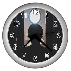 Woman Watching Window High Contrast Scene 2 Wall Clock (silver) by dflcprintsclothing