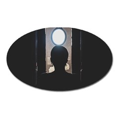 Woman Watching Window High Contrast Scene 2 Oval Magnet by dflcprintsclothing