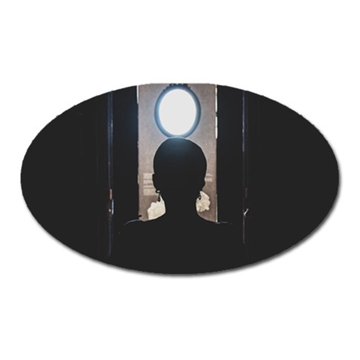 Woman Watching Window High Contrast Scene 2 Oval Magnet