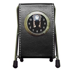 Woman Watching Window High Contrast Scene 2 Pen Holder Desk Clock by dflcprintsclothing