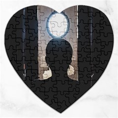 Woman Watching Window High Contrast Scene 2 Jigsaw Puzzle (heart) by dflcprintsclothing