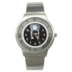 Woman Watching Window High Contrast Scene 2 Stainless Steel Watch