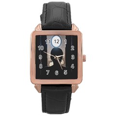 Woman Watching Window High Contrast Scene 2 Rose Gold Leather Watch  by dflcprintsclothing