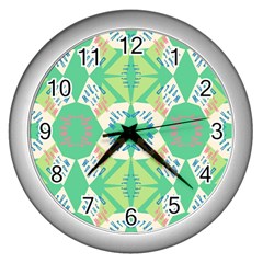 Abstract Pattern Geometric Backgrounds   Wall Clock (silver) by Eskimos