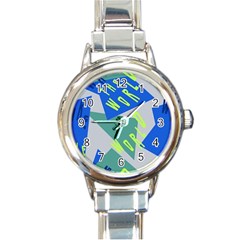 Abstract Pattern Geometric Backgrounds   Round Italian Charm Watch by Eskimos