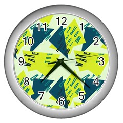 Abstract Pattern Geometric Backgrounds   Wall Clock (silver) by Eskimos