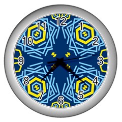 Abstract Pattern Geometric Backgrounds   Wall Clock (silver) by Eskimos