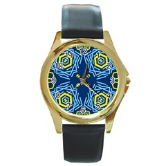 Abstract Pattern Geometric Backgrounds   Round Gold Metal Watch by Eskimos