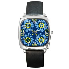 Abstract Pattern Geometric Backgrounds   Square Metal Watch by Eskimos