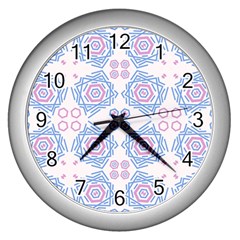 Abstract Pattern Geometric Backgrounds   Wall Clock (silver) by Eskimos