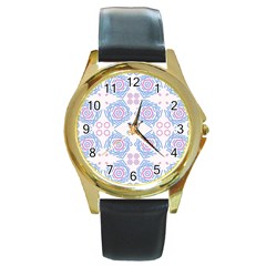 Abstract Pattern Geometric Backgrounds   Round Gold Metal Watch by Eskimos