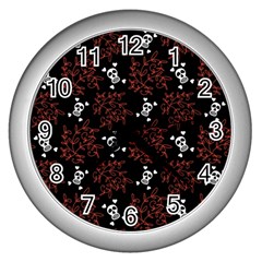 Red Skulls Wall Clock (silver) by Sparkle