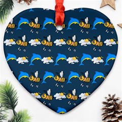 Dolphins Bees Pattern Ornament (heart) by Sparkle