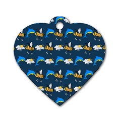 Dolphins Bees Pattern Dog Tag Heart (two Sides) by Sparkle