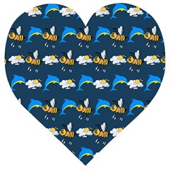 Dolphins Bees Pattern Wooden Puzzle Heart by Sparkle