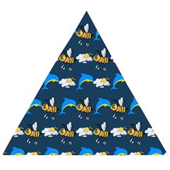 Dolphins Bees Pattern Wooden Puzzle Triangle by Sparkle