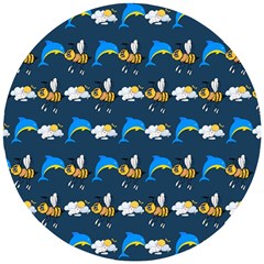 Dolphins Bees Pattern Wooden Puzzle Round by Sparkle