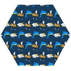 Dolphins Bees Pattern Wooden Puzzle Hexagon by Sparkle