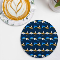 Dolphins Bees Pattern Uv Print Round Tile Coaster