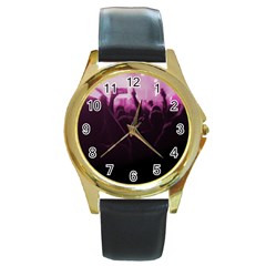 Music Concert Scene Round Gold Metal Watch